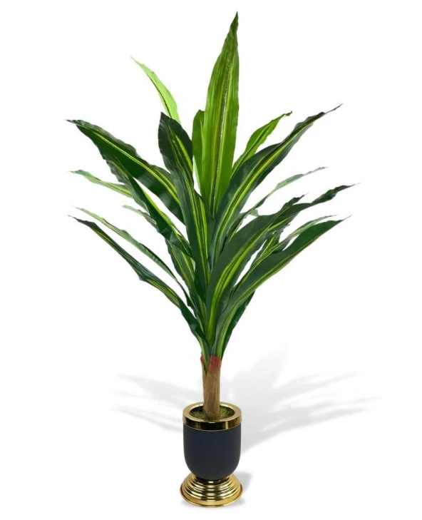 Nettenevime Yapay Çiçek Kılıç Yukka Ağacı 115cm Salon Bitkisi Siyah Gold Galvaniz Vazoda