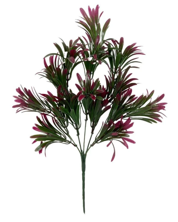 Nettenevime Yapay Çiçek Yeşil Bordo Renk Podocarpus Demeti 7dal 48 Çiçek Garnitür Aradal Dekoratif Yapay Bitki - 2