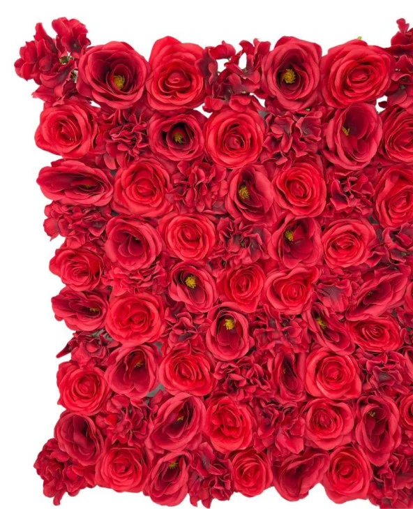 Nettenevime Yapay Çiçek 1m2 Dekoratif Kırmızı Gül Paneli Dik Duvar Kaplama Gül Duvarı 100*100 - 3