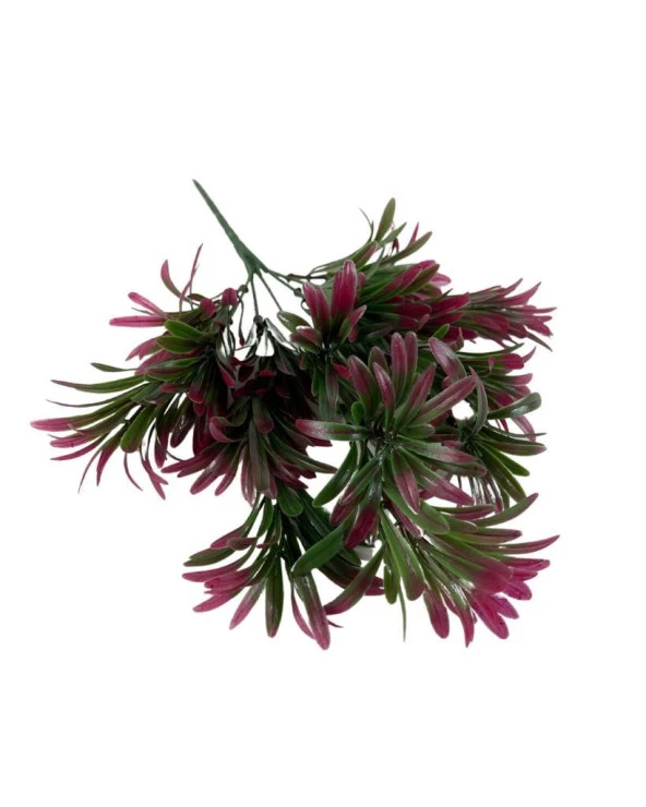 Nettenevime Yapay Çiçek Yeşil Bordo Renk Podocarpus Demeti 7dal 48 Çiçek Garnitür Aradal Dekoratif Yapay Bitki - 3
