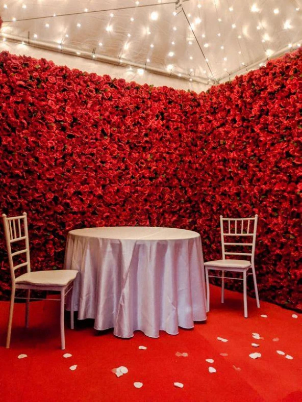 Nettenevime Yapay Çiçek 1m2 Dekoratif Kırmızı Gül Paneli Dik Duvar Kaplama Gül Duvarı 100*100 - 5