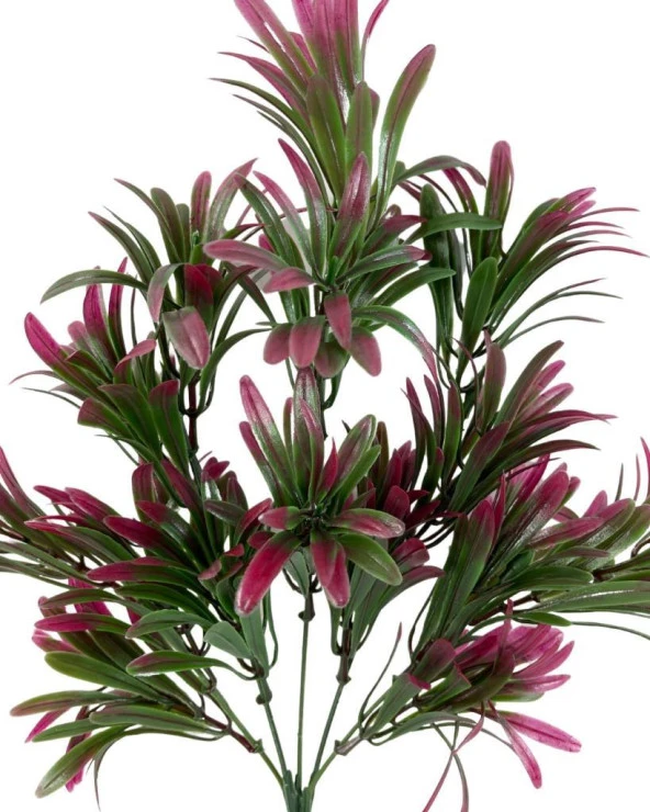Nettenevime Yapay Çiçek Yeşil Bordo Renk Podocarpus Demeti 7dal 48 Çiçek Garnitür Aradal Dekoratif Yapay Bitki - 4