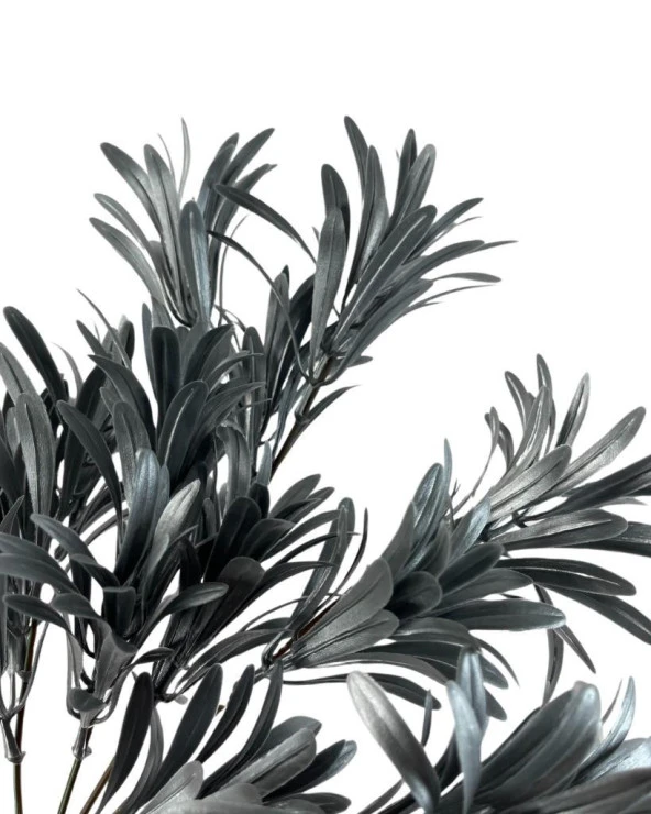 Nettenevime Yapay Çiçek Gümüş Renk Podocarpus Demeti 5 dal Garnitür Aradal Dekoratif Yapay Bitki - Resim 5