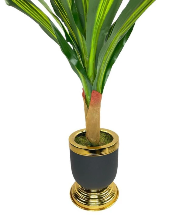 Nettenevime Yapay Çiçek Kılıç Yukka Ağacı 115cm Salon Bitkisi Siyah Gold Galvaniz Vazoda - 7