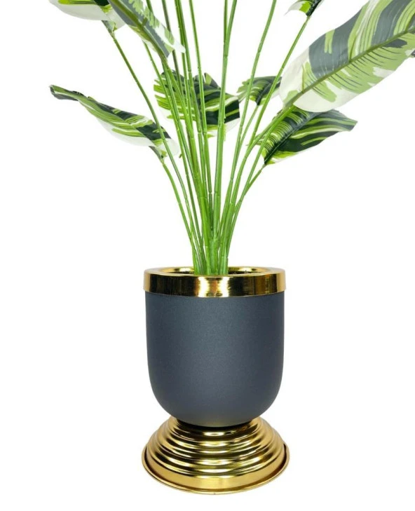 Nettenevime Yapay Çiçek Çizgili Muz Yapraklı Salon Çiçeği 18Dal 90*50cm Gold Siyah Vazoda Yapay Bitki - 6