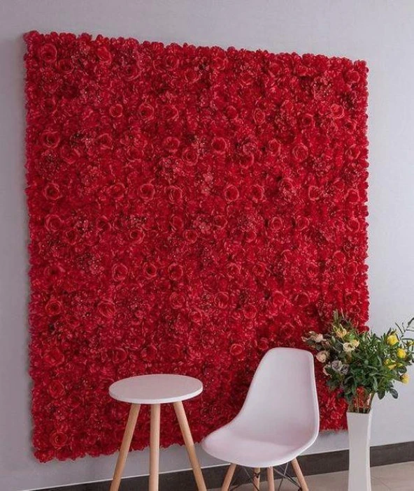 Nettenevime Yapay Çiçek 1m2 Dekoratif Kırmızı Gül Paneli Dik Duvar Kaplama Gül Duvarı 100*100 - 8