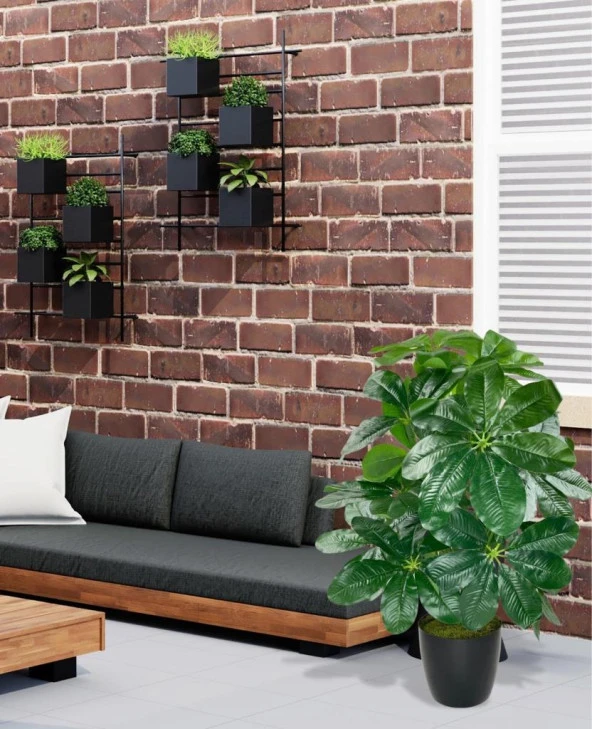 Yapay Çiçek Saksıda Şeflera Bitkisi 18Dal 75cm Salon Çiçeği Yapay Bitki Pachira Macrocarpa - 2