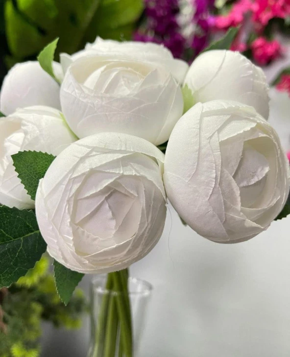 Nettenevime Yapay Çiçek 7li Beyaz Şakayık Demeti Erengül Gelin Buketi Çiçeği - 2