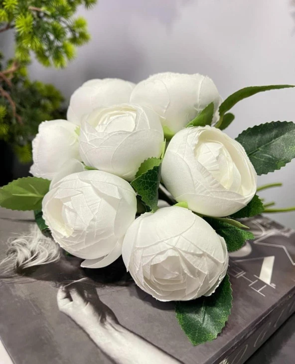 Nettenevime Yapay Çiçek 7li Beyaz Şakayık Demeti Erengül Gelin Buketi Çiçeği - 3