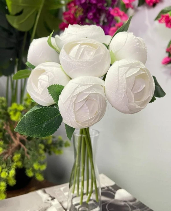 Nettenevime Yapay Çiçek 7li Beyaz Şakayık Demeti Erengül Gelin Buketi Çiçeği - 4