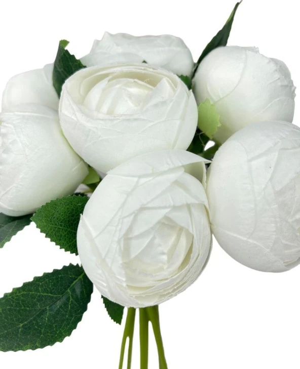 Nettenevime Yapay Çiçek 7li Beyaz Şakayık Demeti Erengül Gelin Buketi Çiçeği - 7