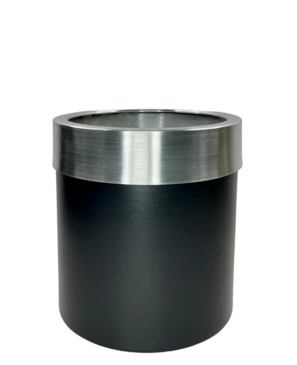 Nettenevime Dekoratif Siyah Vazo Gümüş Kemerli 31*31 Paslanmaz Aleminyum Malzeme - 3