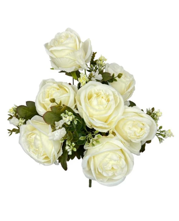 Nettenevime Yapay Çiçek Şakayık Gül 11 Dallı Büyük Demet 7Dal Gül 4 Dal Cipso Krem - Resim 5