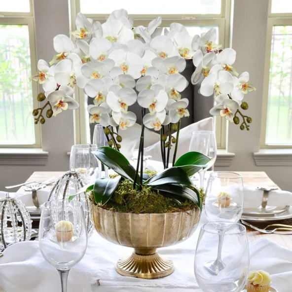 Nettenevime 3lü Set Yapay Çiçek Orkide Yaprağı Doğal Görünüm - Resim 4