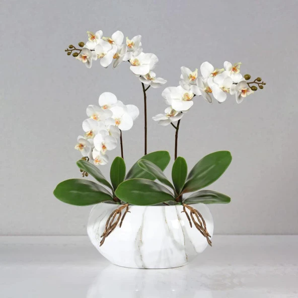 Nettenevime 3lü Set Yapay Çiçek Orkide Yaprağı Doğal Görünüm - Resim 6