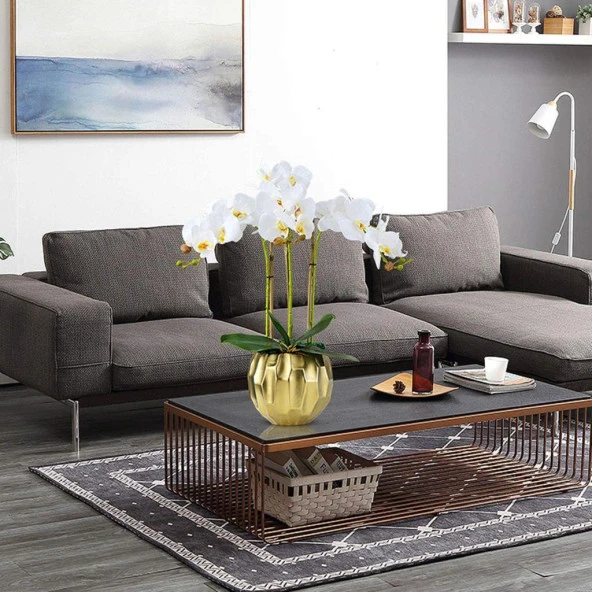 Nettenevime 3lü Set Yapay Çiçek Islak Orkide ve 2 Adet Orkide Yaprağı Gerçeksi Doku Uzun Dal 90cm - 7