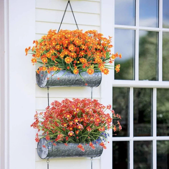 Nettenevime 6lı Set Yapay Çiçek Kırmızı Papatya 7 Dallı Plastik Dekoratif Yapay Bitki - Resim 5