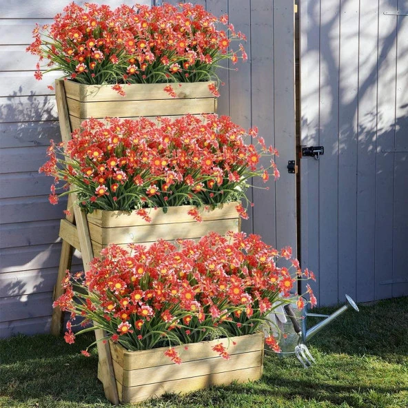 Nettenevime 6lı Set Yapay Çiçek Kırmızı Papatya 7 Dallı Plastik Dekoratif Yapay Bitki - Resim 7