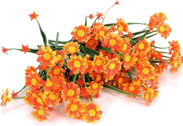 Nettenevime Yapay Çiçek Turuncu Papatya 7 Dallı Plastik Dekoratif Yapay Bitki - Resim 6