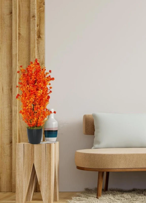 Nettenevime Yapay Çiçek Siyah Saksıda Turuncu Şimşir Ağacı 55cm - Resim 3