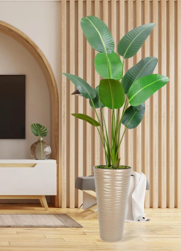Nettenevime Yapay Ağacı Dore 57cm Uzun Kumsal Vazoda Muz Ağacı Yapay Starliçe 195cm 10 Yaprak - 2