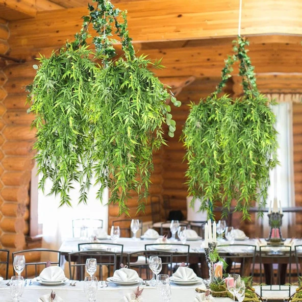 Nettenevime Yapay Çiçek Sarkan Bambu 60cm 5Dallı ty123 Yapay Sarmaşık Yeşil - 7