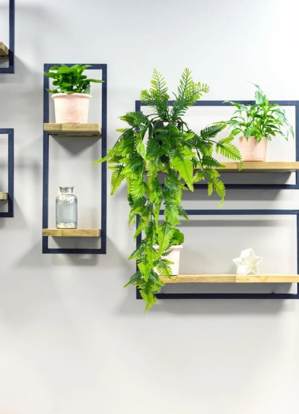 Nettenevime Yapay Çiçek Sarkan Boston Fern Yapraklı Bitki Küçük Siyah Saksıda Yapay Sarmaşık 55cm - Resim 4