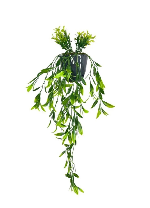Nettenevime Yapay Çiçek Sarkan Fesleğen Yapraklı Bitki Küçük Siyah Saksıda Yapay Sarmaşık 55cm - Resim 5