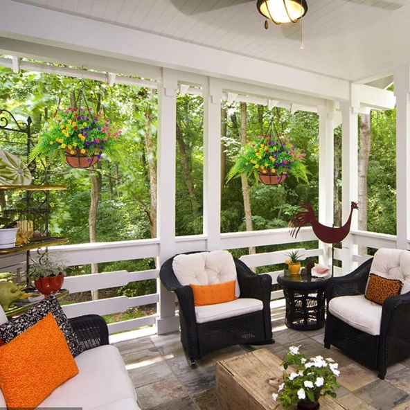 Nettenevime Yapay Çiçek Sarkaç Askılı Makreme Sepette Renkli Mineli Şimşir Ve Boston Yeşillik Çiçek Sepeti - Resim 3