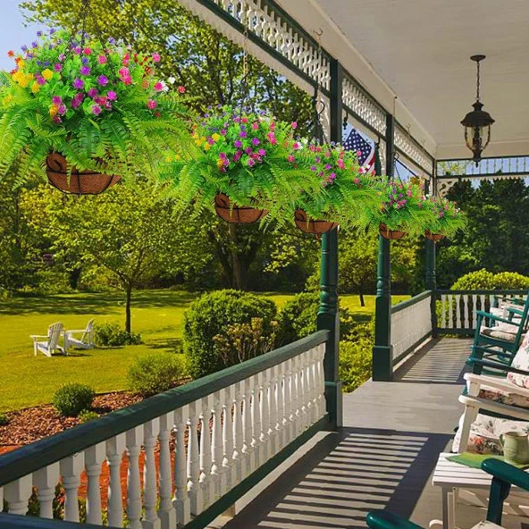 Nettenevime Yapay Çiçek Sarkaç Askılı Makreme Sepette Renkli Mineli Şimşir Ve Boston Yeşillik Çiçek Sepeti - Resim 4