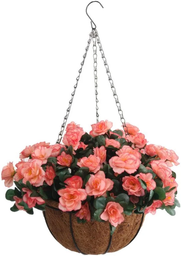 Nettenevime Yapay Çiçek Sarkaç Askılı Makreme Sepette Açelya Somon  Çiçek Sepeti