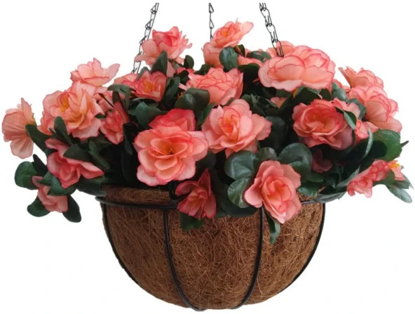 Nettenevime Yapay Çiçek Sarkaç Askılı Makreme Sepette Açelya Somon  Çiçek Sepeti - 5