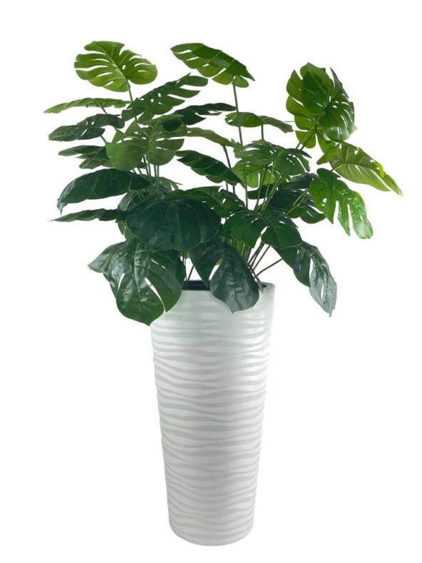 Nettenevime Yapay Monstera Beyaz Uzun Kumsal Vazoda 120cm 36Yaprak