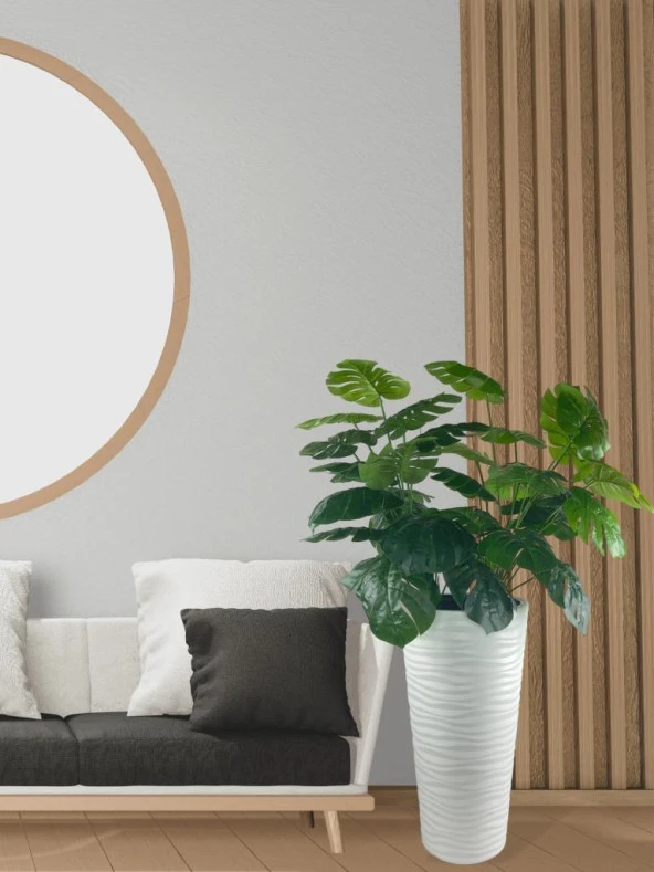 Nettenevime Yapay Monstera Beyaz Uzun Kumsal Vazoda 120cm 36Yaprak - 2