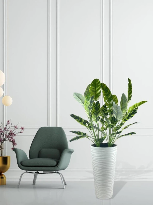 Nettenevime Yapay Starliçe Muz Desenli Yaprak Beyaz Uzun Kumsal Vazoda 140cm 36Yaprak - 2