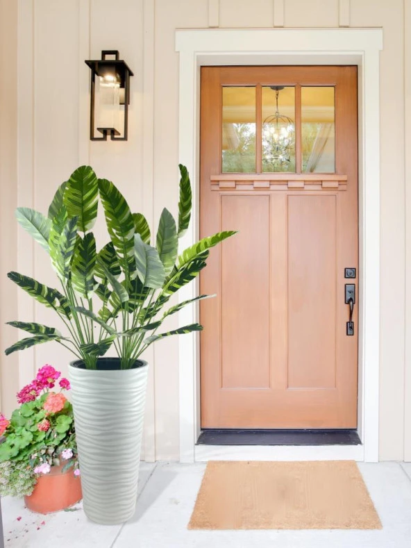 Nettenevime Yapay Starliçe Muz Desenli Yaprak Beyaz Uzun Kumsal Vazoda 140cm 36Yaprak - 3