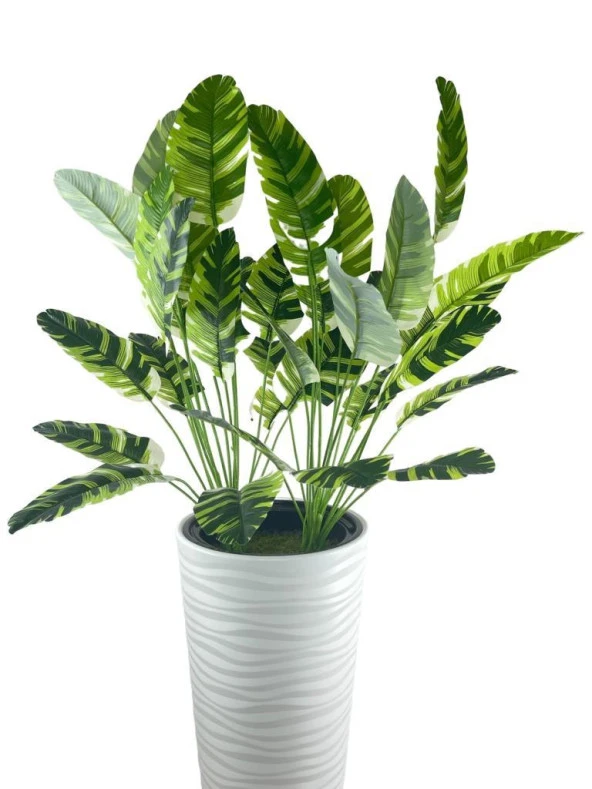 Nettenevime Yapay Starliçe Muz Desenli Yaprak Beyaz Uzun Kumsal Vazoda 140cm 36Yaprak - 4