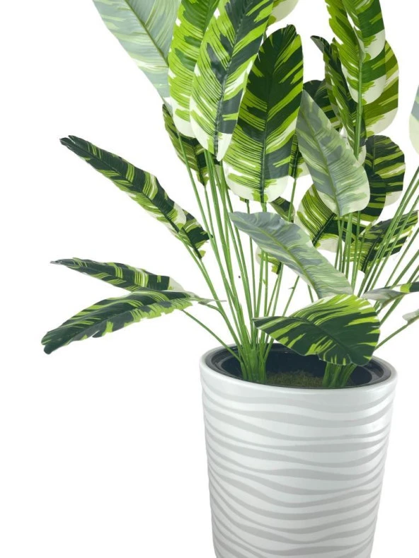 Nettenevime Yapay Starliçe Muz Desenli Yaprak Beyaz Uzun Kumsal Vazoda 140cm 36Yaprak - 5