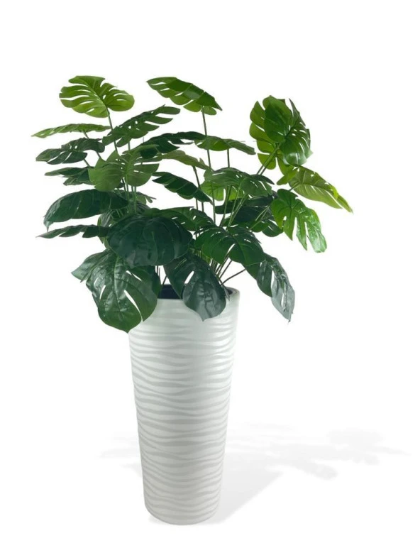 Nettenevime Yapay Monstera Beyaz Uzun Kumsal Vazoda 120cm 36Yaprak - 3