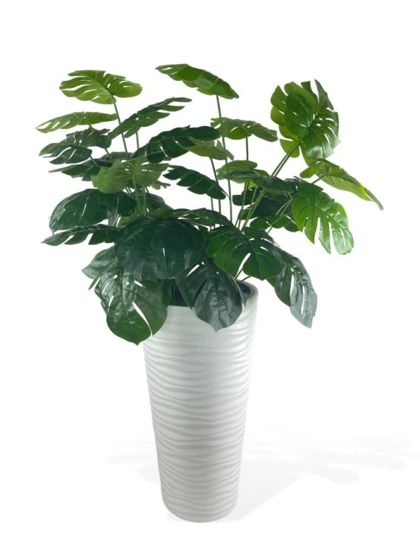 Nettenevime Yapay Monstera Beyaz Uzun Kumsal Vazoda 120cm 36Yaprak - 5