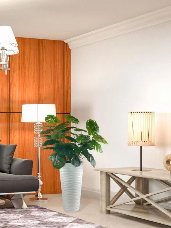 Nettenevime Yapay Monstera Beyaz Uzun Kumsal Vazoda 120cm 36Yaprak - 6