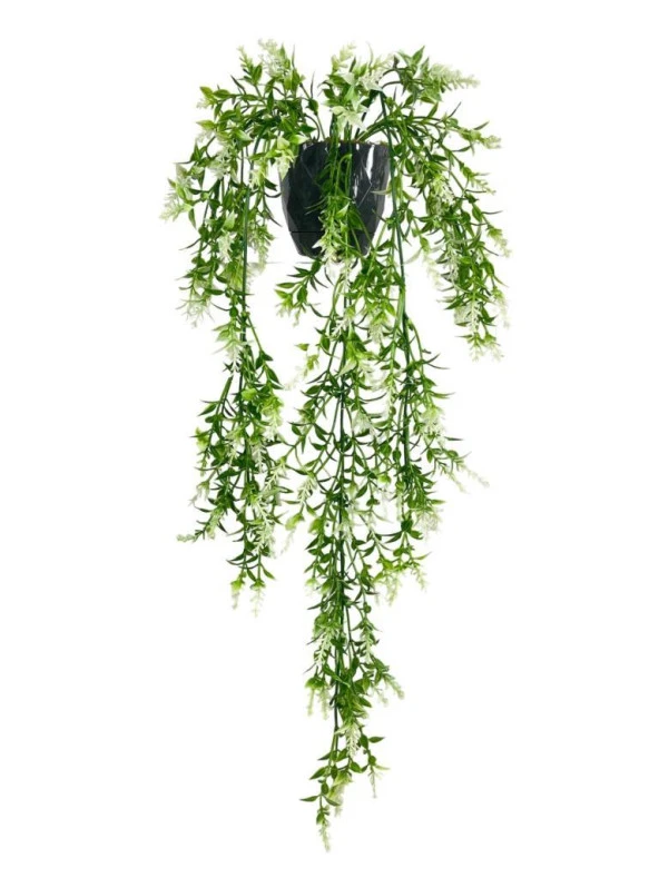 Nettenevime Yapay Çiçek Siyah Saksıda Sarkan ty60 Yeşil Beyaz Bitki Yapay Sarmaşık 60cm