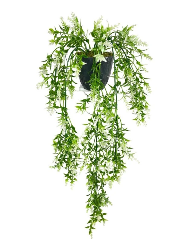Nettenevime Yapay Çiçek Siyah Saksıda Sarkan ty60 Yeşil Beyaz Bitki Yapay Sarmaşık 60cm - 2