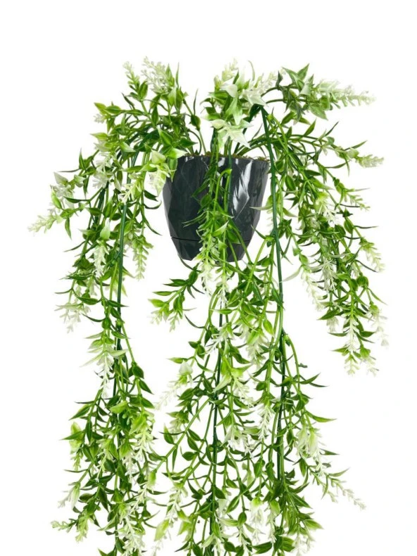 Nettenevime Yapay Çiçek Siyah Saksıda Sarkan ty60 Yeşil Beyaz Bitki Yapay Sarmaşık 60cm - 4