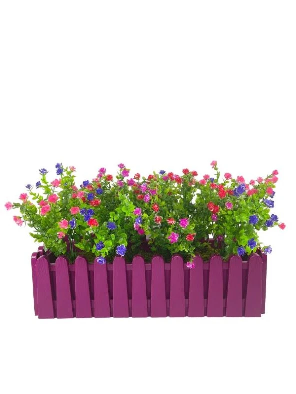 Nettenevime Yapay Çiçek Mor Çit Balkon Saksısı Renkli Mineli Şimşir Çiçekli 55*35cm ürün görseli 1