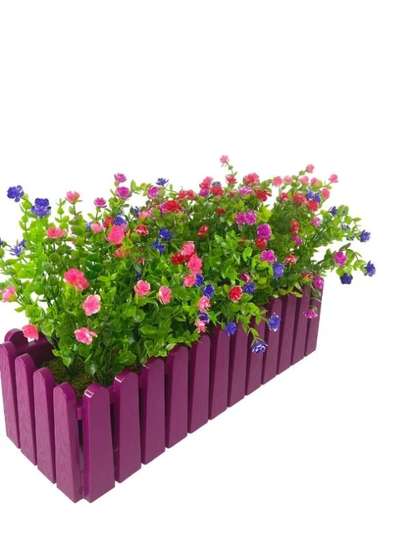 Nettenevime Yapay Çiçek Mor Çit Balkon Saksısı Renkli Mineli Şimşir Çiçekli 55*35cm - Resim 4