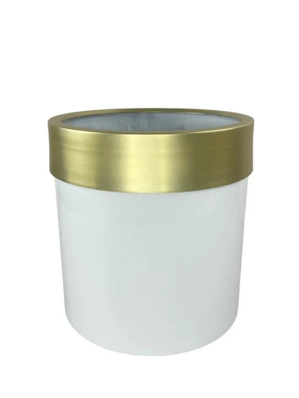 Nettenevime Dekoratif Beyaz Vazo Altın Kemerli 26*24 Paslanmaz Aleminyum Malzeme - 2