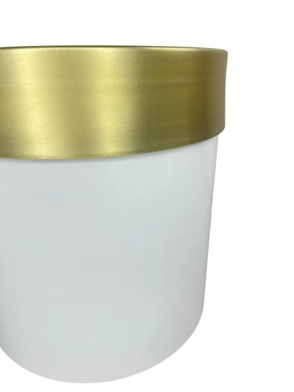 Nettenevime Dekoratif Beyaz Vazo Altın Kemerli 26*24 Paslanmaz Aleminyum Malzeme - 3