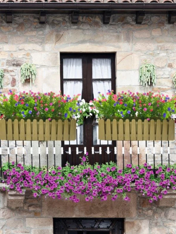 Nettenevime Yapay Çiçek Dore Gold Çit Balkon Saksısı Renkli Mineli Şimşir Çiçekli 55*35cm - Resim 5