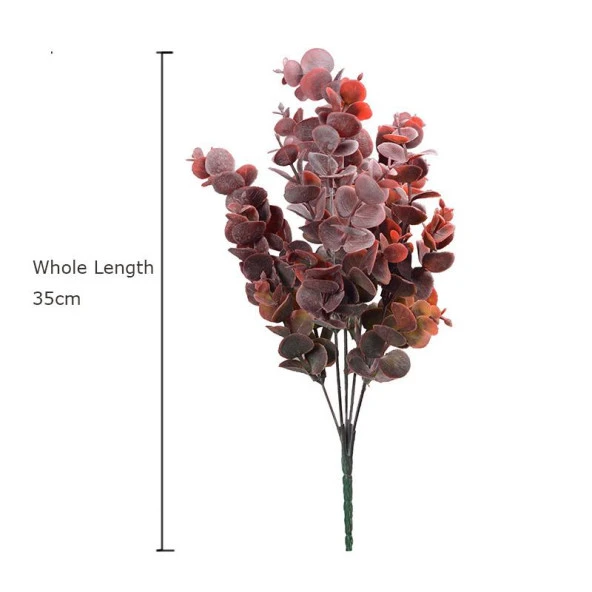 Nettenevime Yapay Çiçek Okaliptus Şimşir Demeti Pudralı Pastel Bordo Garnitür Aradal Dekoratif Yapay Bitki - Resim 2